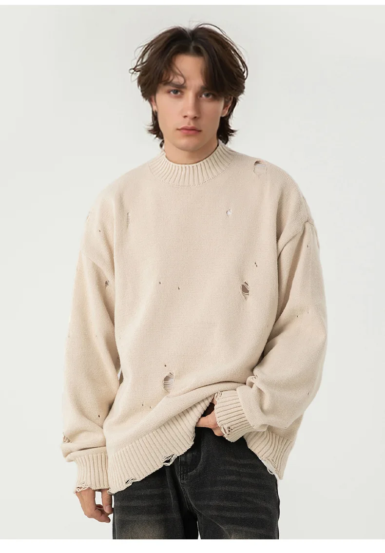 Maglione con foro in ciniglia da uomo autunno inverno peplo maglione lavorato a maglia allentato maglione pullover scavato irregolare calore morbido