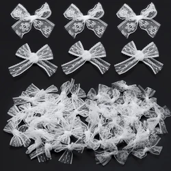 20pcs/lot Polyester Lace Mini Bows White Polka Dot Flower Pattern Satin Ribbon Bows For DIY Handcraft Hairpin Garment Decoration