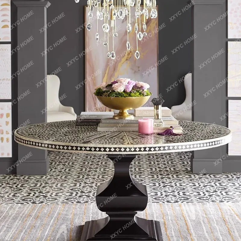 Retro solid wood dining table household size apartment dining table