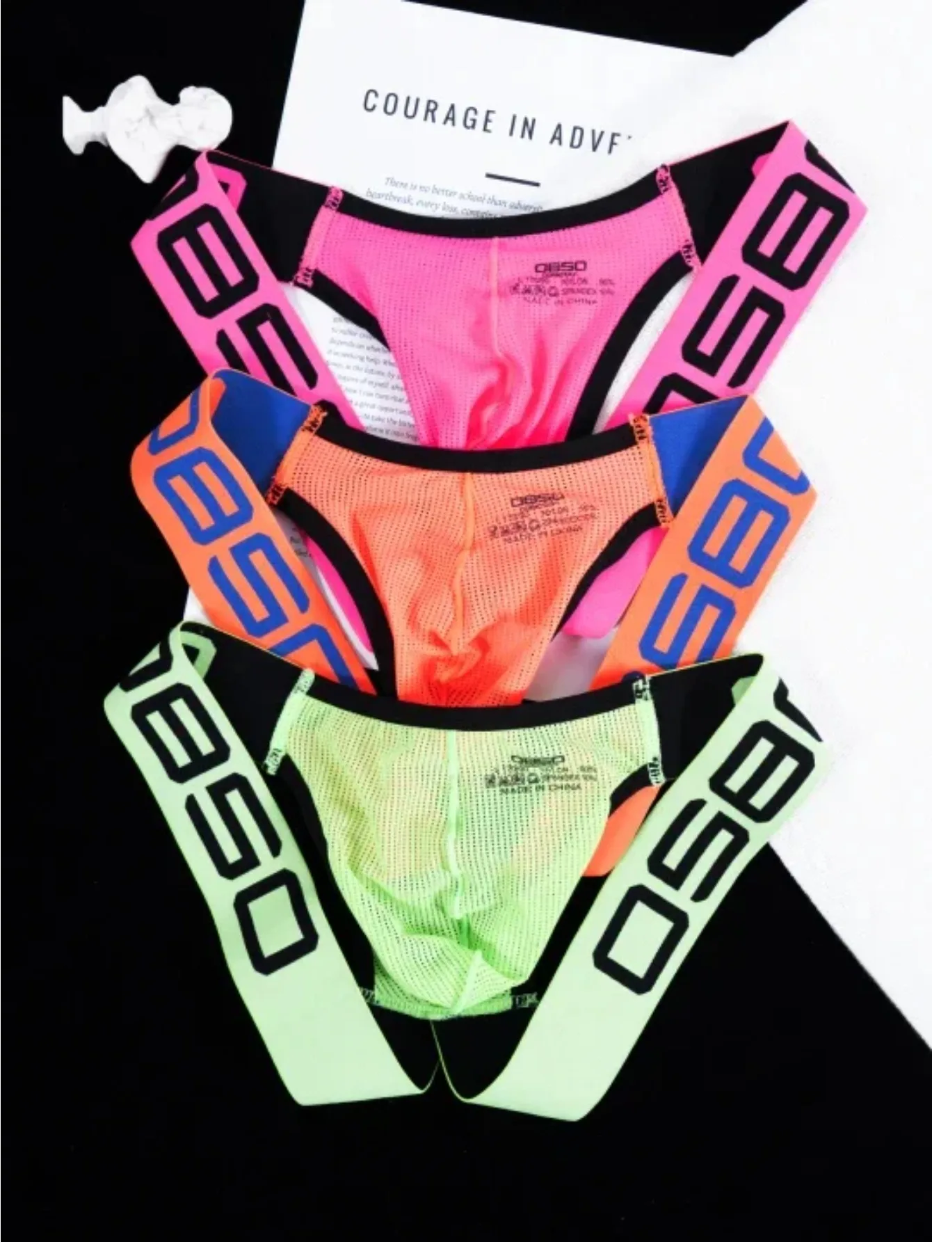 3PCS Men's underwear with breathable mesh, U-shaped protrusion, low waist and hip clip, double thong, sexy and sporty