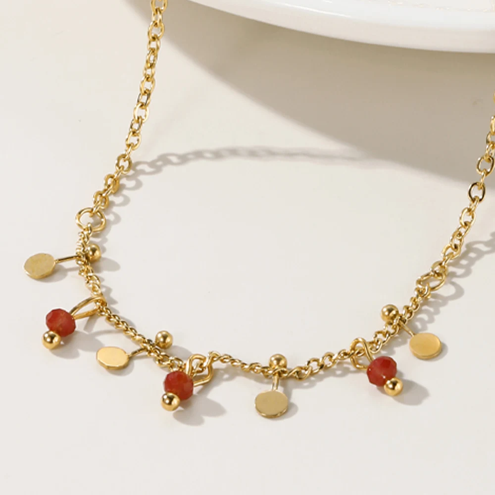 

18K Gold Plated Stainless Steel Chain Bracelets Charms Red Acrylic Ball Bracelet Simple New Trendy Charm Jewelry
