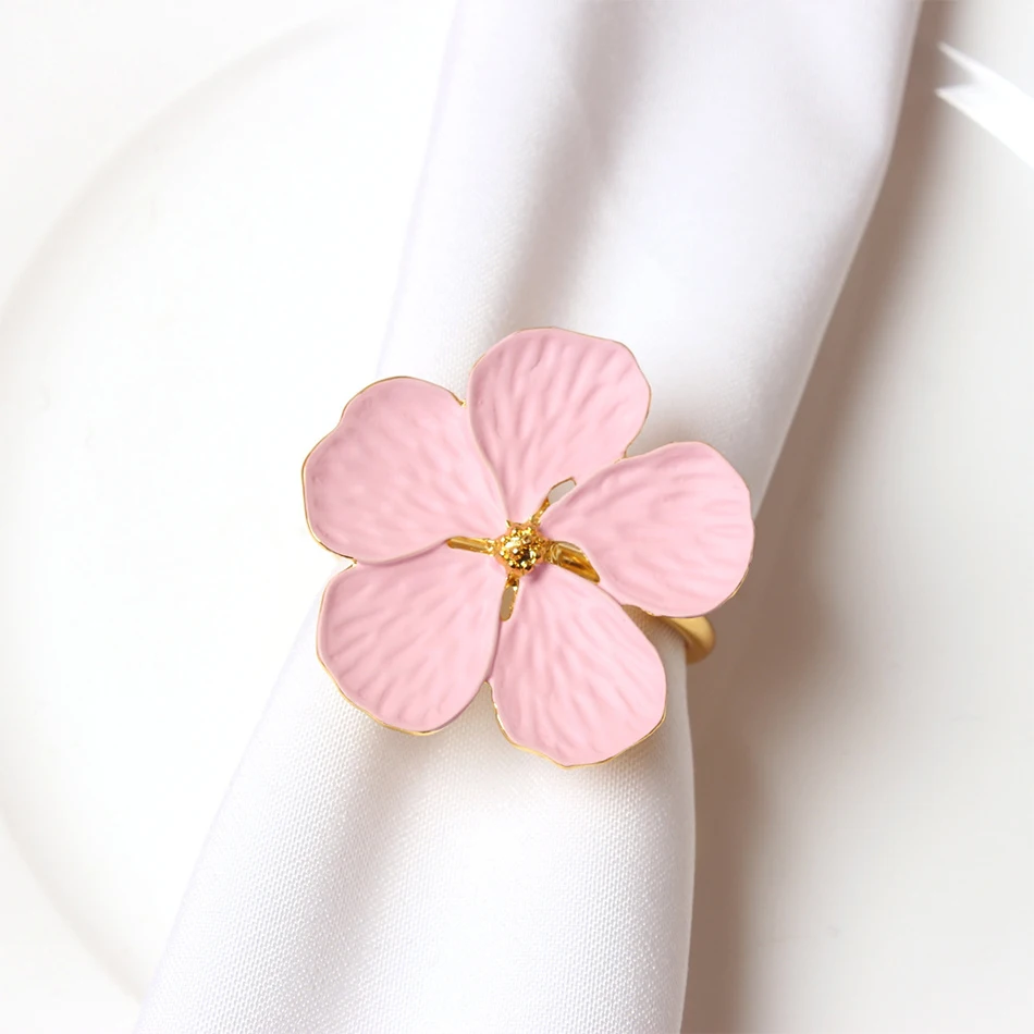 6PCS Napkin Buckle, White Plum Blossom Metal Napkin Rings, Festival Wedding Party Holiday Table Decoration