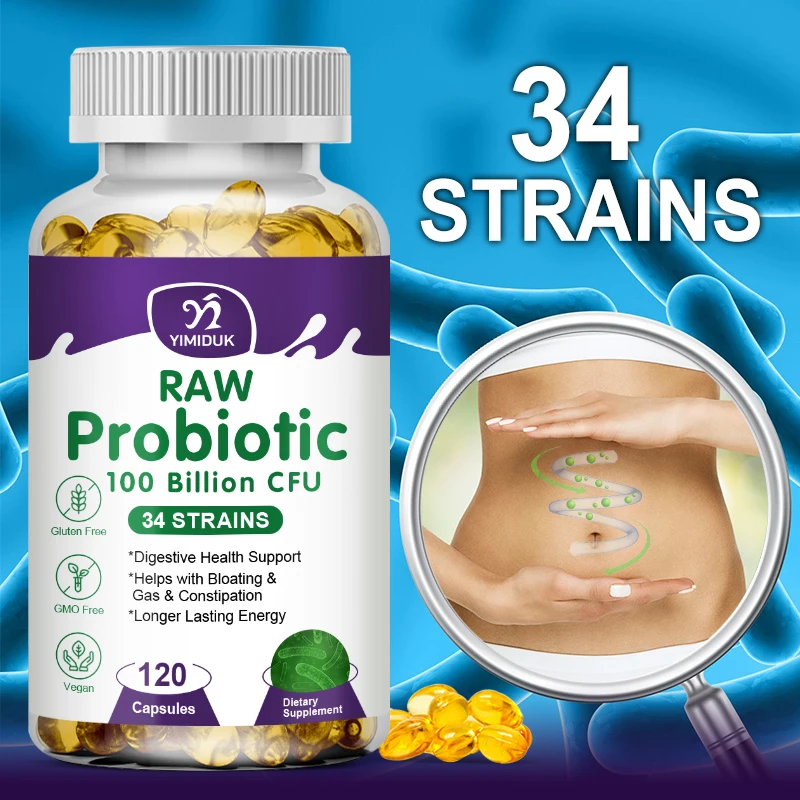 Raw Probiotic Capsule 100 Billion CFU  Digestive Enzyme Helps Stomach Digestion and Immune System Accelerate Metabolism