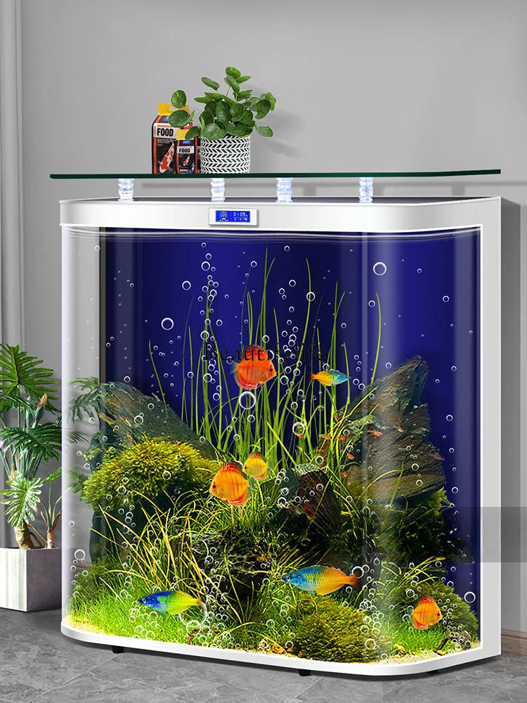 

Small household floor-to-ceiling water-free goldfish tank ecological self-circulation glass aquarium