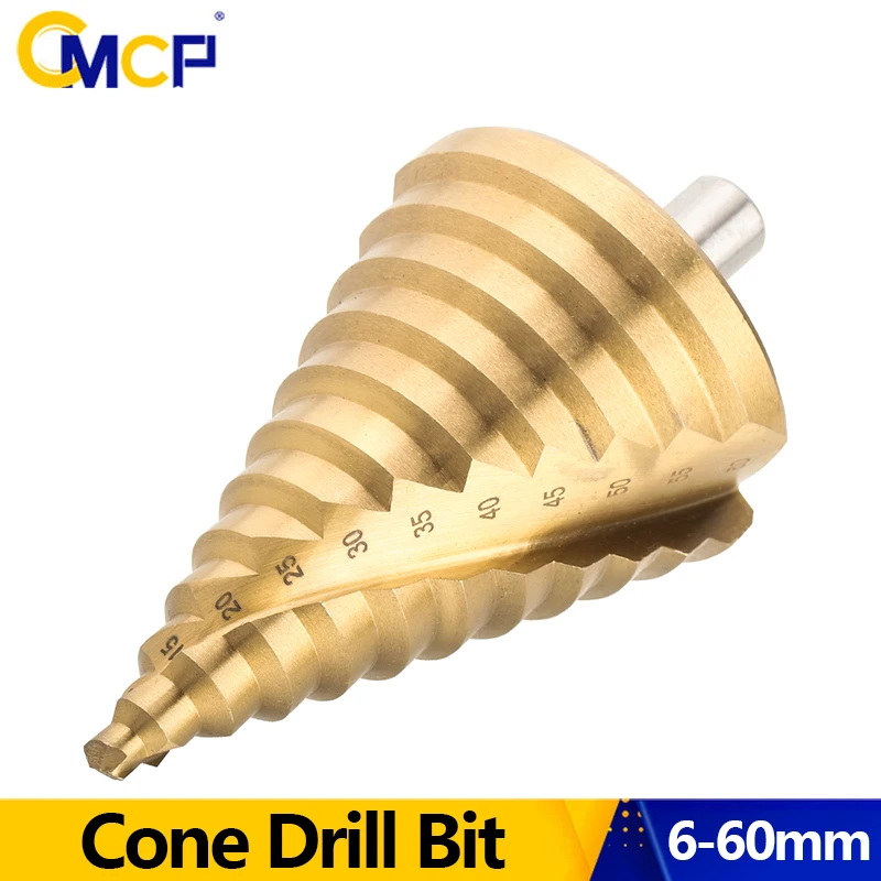 CMCP 6-60mm Step Drill Bit Spiral Groove Pagoda Hole Cutter Metal Sheet Cone Drill Bit Triangular Shank Step Hole Opener Reamer