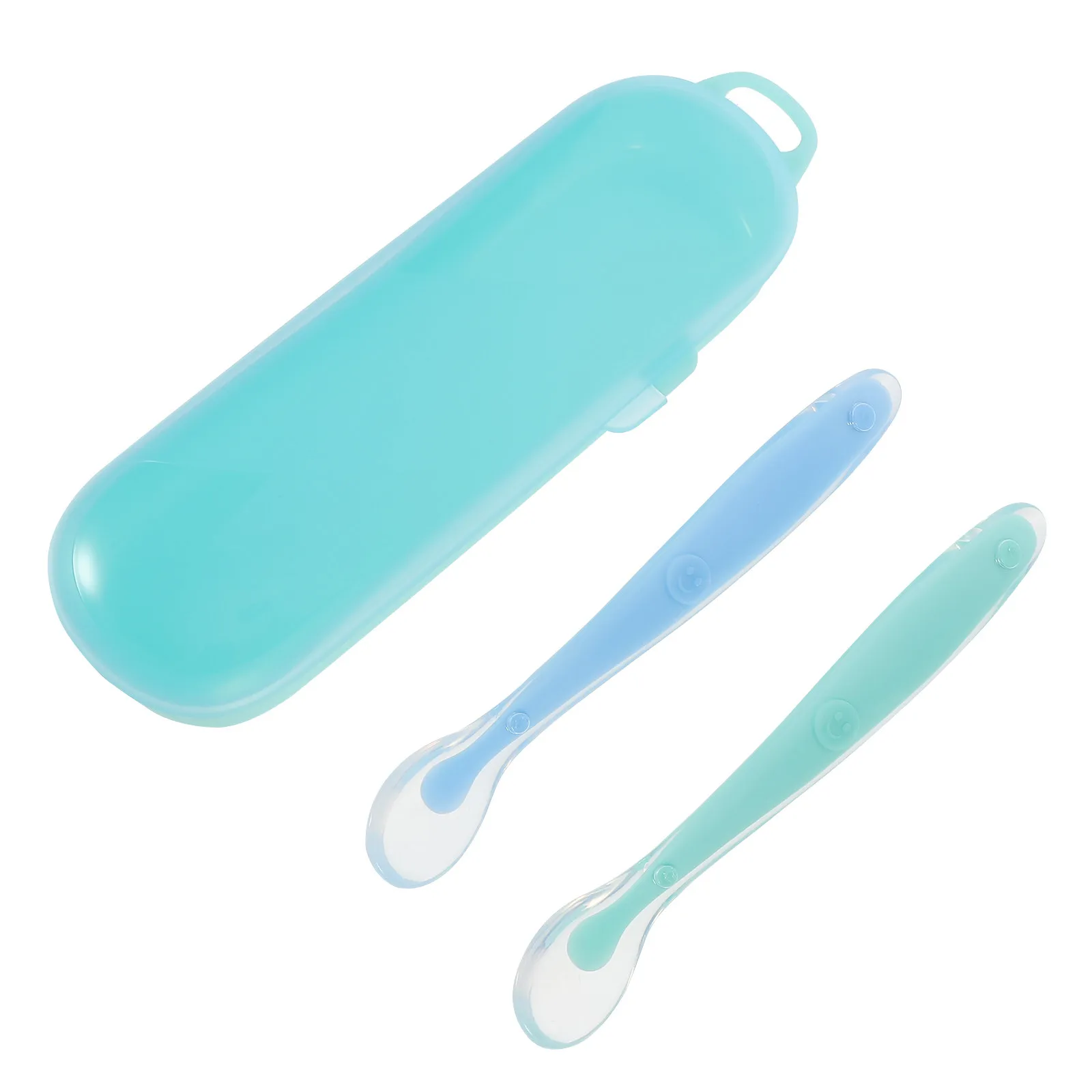 

2Pcs Baby Silicone Spoon Set for -Feeding Training Toddler Food Spoons with Storage Box Baby LED Weaning Utensils