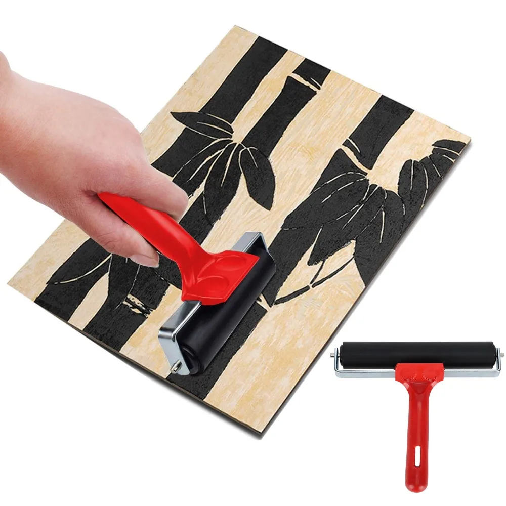 1pcs Anti-Skid Surface Rubber Brayer Roller Hard Rubber Core Silent Rolling Printmaking Brayer Ink Applicator Roller