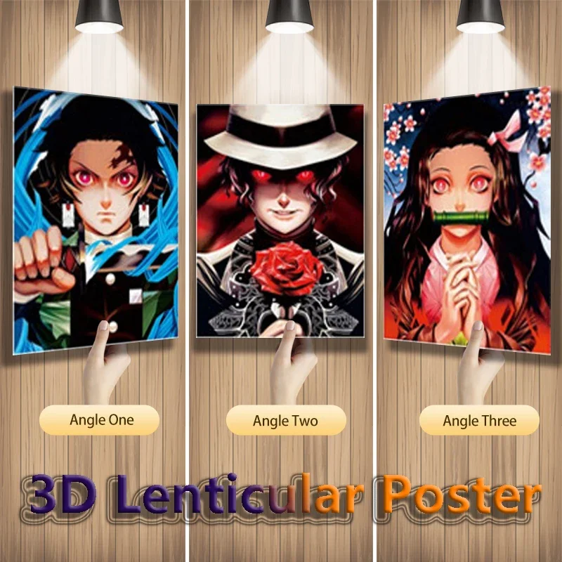 Tanjirou Nezuko Kibutsuji Muzan Demon Slayer أنيمي ملصقات الحائط ثلاثية الأبعاد Lenticular الملصقات للديكور المنزل (بدون إطار)