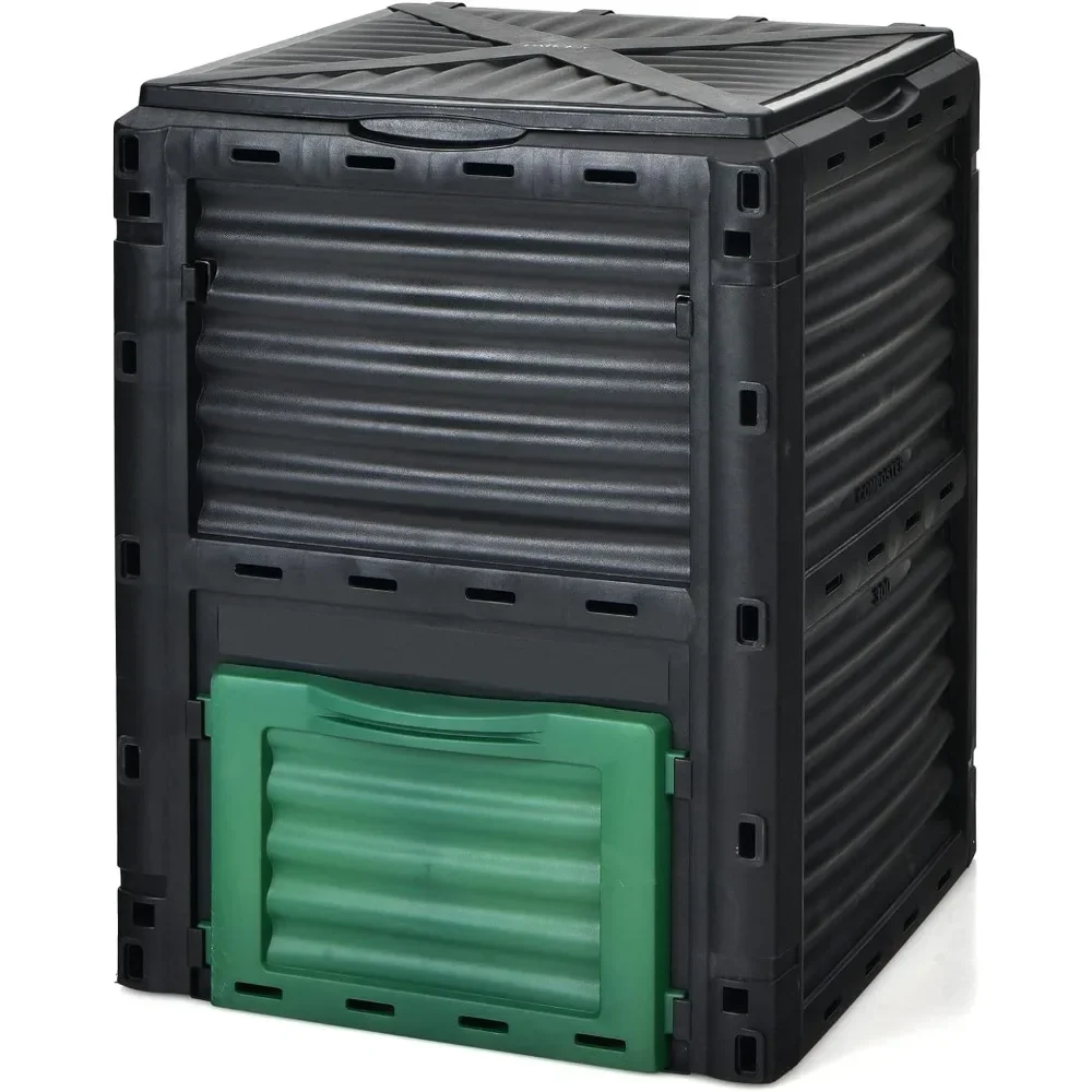 

Yard Waste Bin, 80 Gallon (300 L) Large Outdoor Composting Box W/Top Flip Latch-on Lid, Bottom Exit Door, Yard Waste Bin