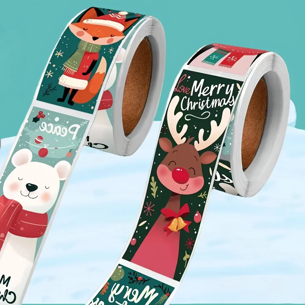 120pcs Christmas Stickers Roll - Cute Santa Polar Bear, Merry Christmas - for Gift Wrapping,  Packaging - Paper-Based