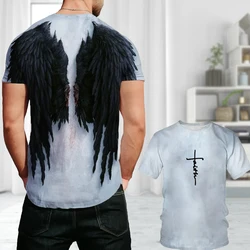 Dazzling Cool Men's T-shirt Angel Wings Cross 3D Printed Summer Casual Short Sleeve Oversized Fashion Breathable Sports Clothing