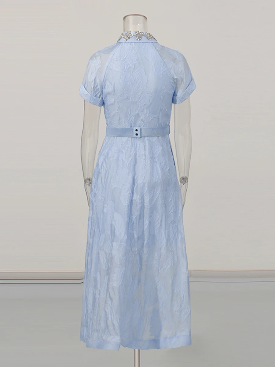 فستان كاجوال مرصع بالألماس من CHICEVER فستان نسائي طويل بأكمام قصيرة ومنظور أنيق فساتين نسائية طويلة موضة الصيف