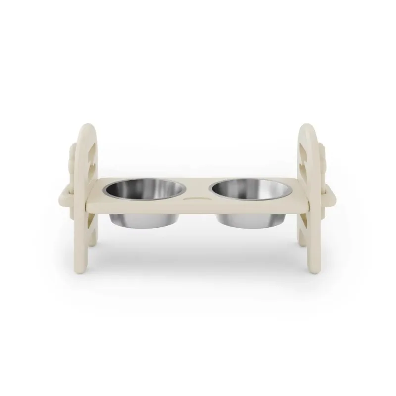 Beige Adjustable Pet Bowl Travel Ready HDPE Durable Polywood Recycling