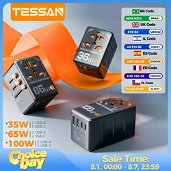 TESSAN 100W 140W 65W 35W GaN universele reisadapter met USB en Type C snel opladen internationale stekkeradapter EU/UK/USA/AUS-stekker voor reizen