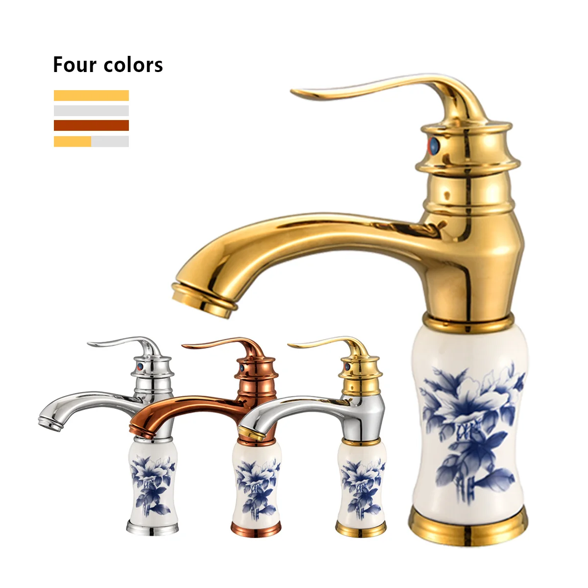 Bathroom Basin Faucet Blue And White Porcelain Single Handle Hot Cold Water Mixer Tap Deck Mounted Vanity Sink Faucet 4 Colors