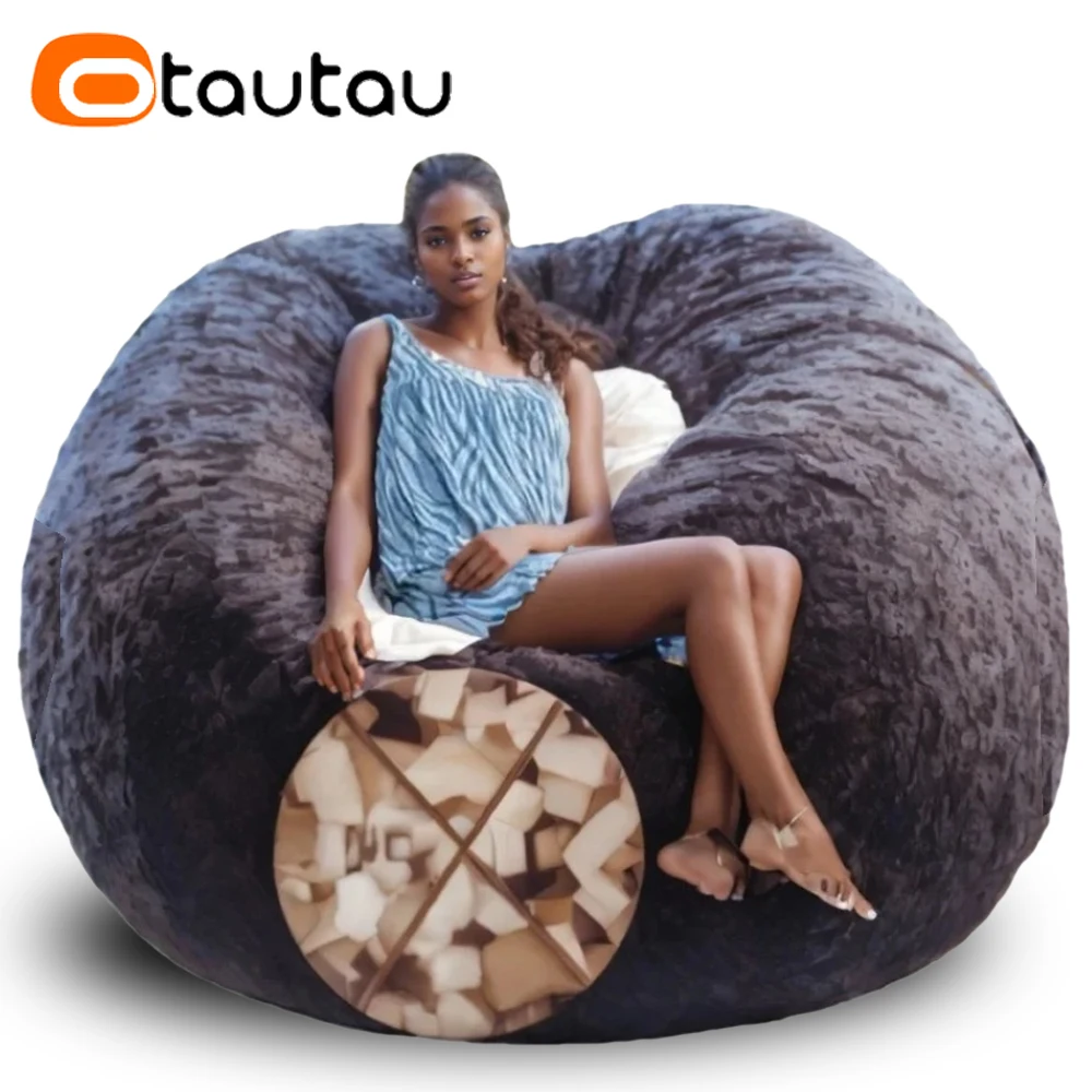 Capa de Puf Gigante de Pelúcia Sintética Fofa OTAUTAU para Inverno e Natal DD003【Sem enchimento! Você precisa preencher sozinho!】