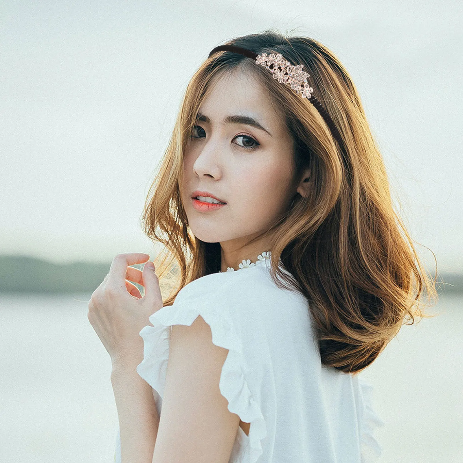 

Rhinestone Non-Slip Headband Elegant Decorative Headdress Party Wedding Hair Band for Women Girls Fashionable Headpiece