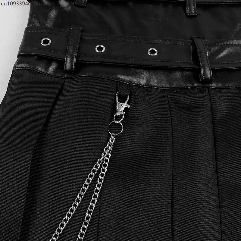 Medieval Men Skirt Vintage Kilt Punk Pleated Skirt Men's Gothic Leather Belt Medieval Roman Warrior Kilt Metal Chian Cosplay
