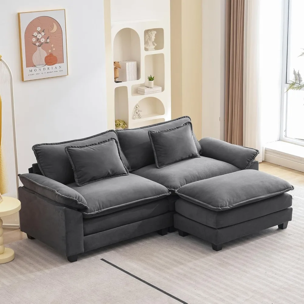

Modular Sectional Sofa, Comfy Cloud Couch Sectional Sofa with Ottoman, Velvet Sofa Sleeper Deep Seat Sofa with Throw Pillows for