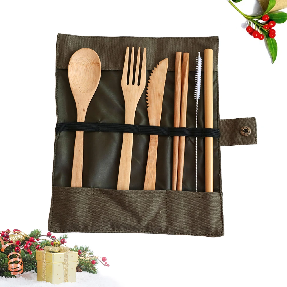 

6 PCS Bamboo Knife and Fork Spoon Set Kit Food Serving Cutlery Tableware Utensils