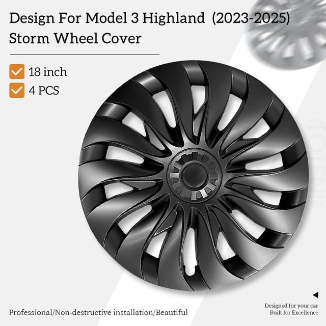 4PCS HubCap New Model 3 Highland 2023-2025 18 Inch Storm Wheel Cap Full Rim Cover For Tesla Replacement Automobile Accessories