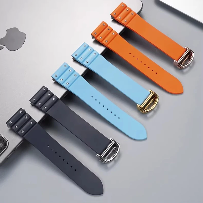 

Новый быстросъемный ремешок для часов из фторкаучука для часов Cartier Santos WSSA0009, водонепроницаемый мужской и женский ремешок для часов, браслет 21 мм