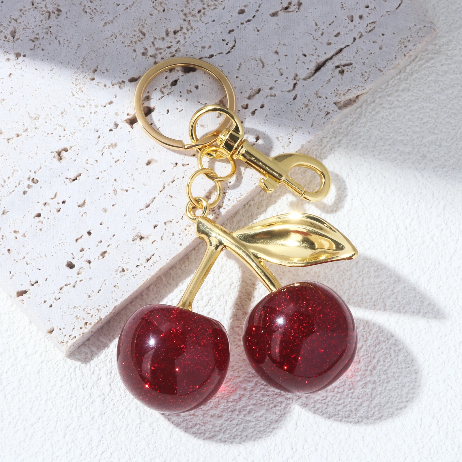 Cherry Bag Charm Keychain Exquisite Red Cherry Fruit Key Chain for Women Girs Bag Purse Pendant Accessories Gift