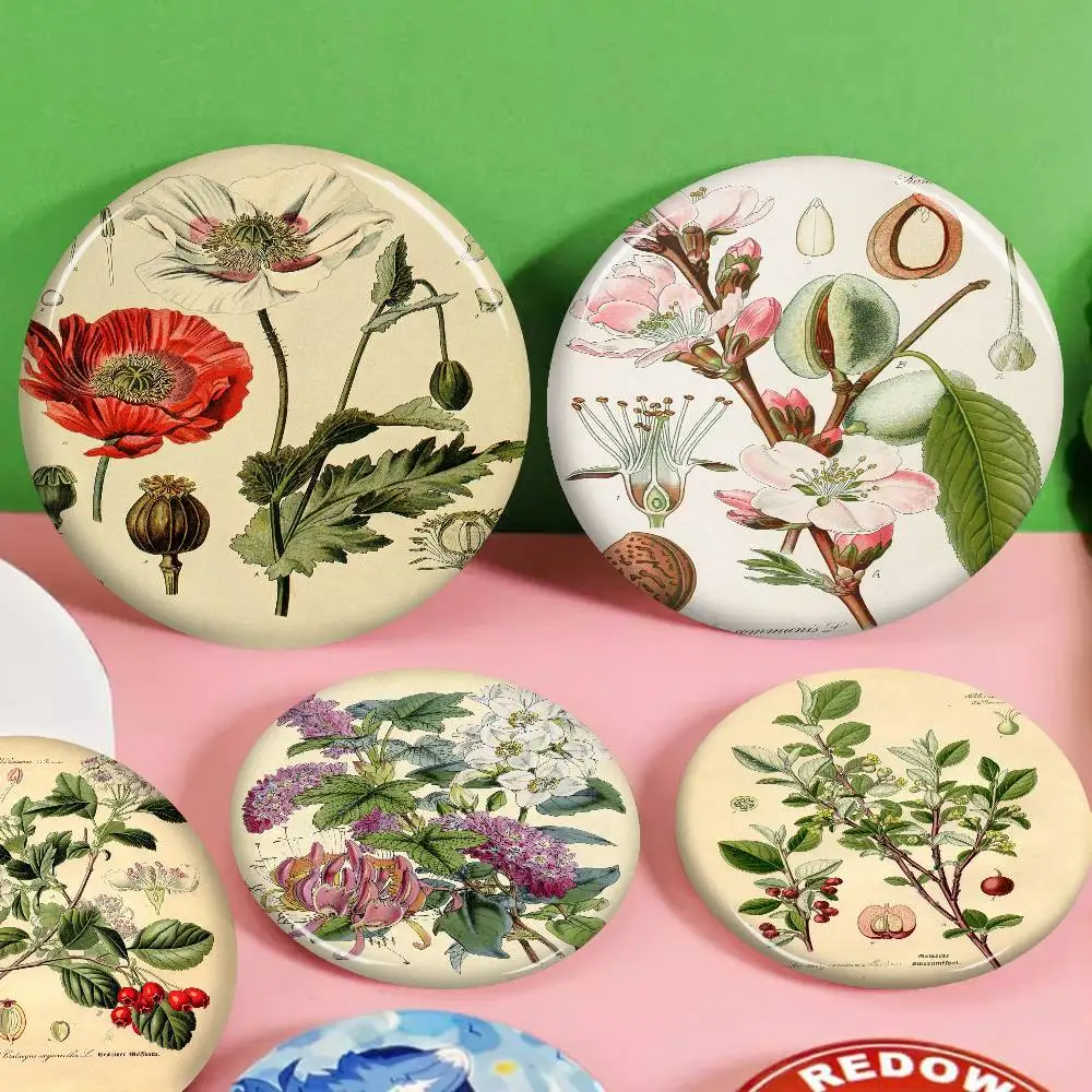 

New Botanical Illustration 32/44/58mm Round Cartoon Brooches Handmade Pins for Backpack Jewelry Accessories Gifts Creative Badge