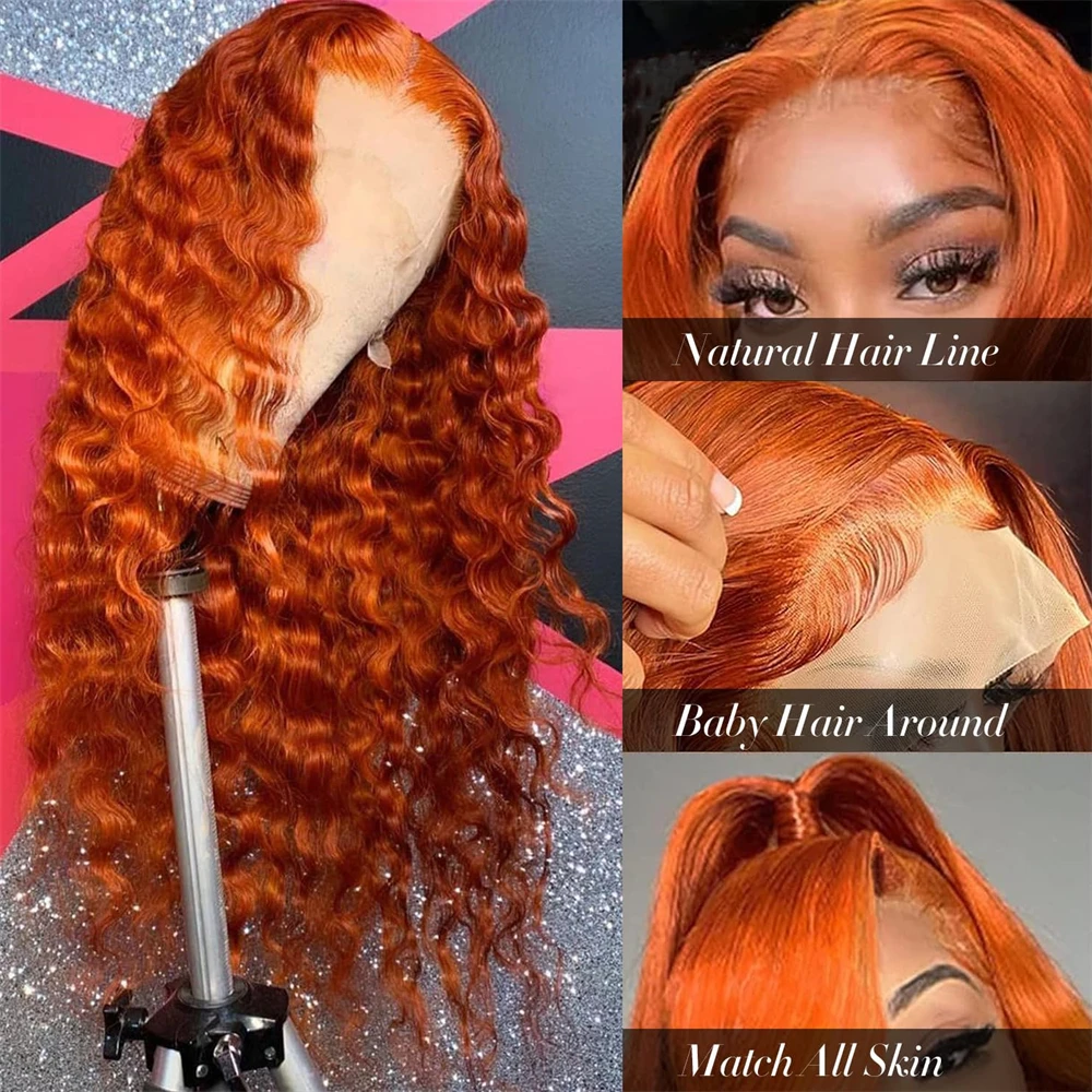 Ginger Orange 13x6 HD Lace Front Wigs Human Hair Water Wave 13x4 Human Hair Lace Frontal Wigs Transparent Lace Wig For Women