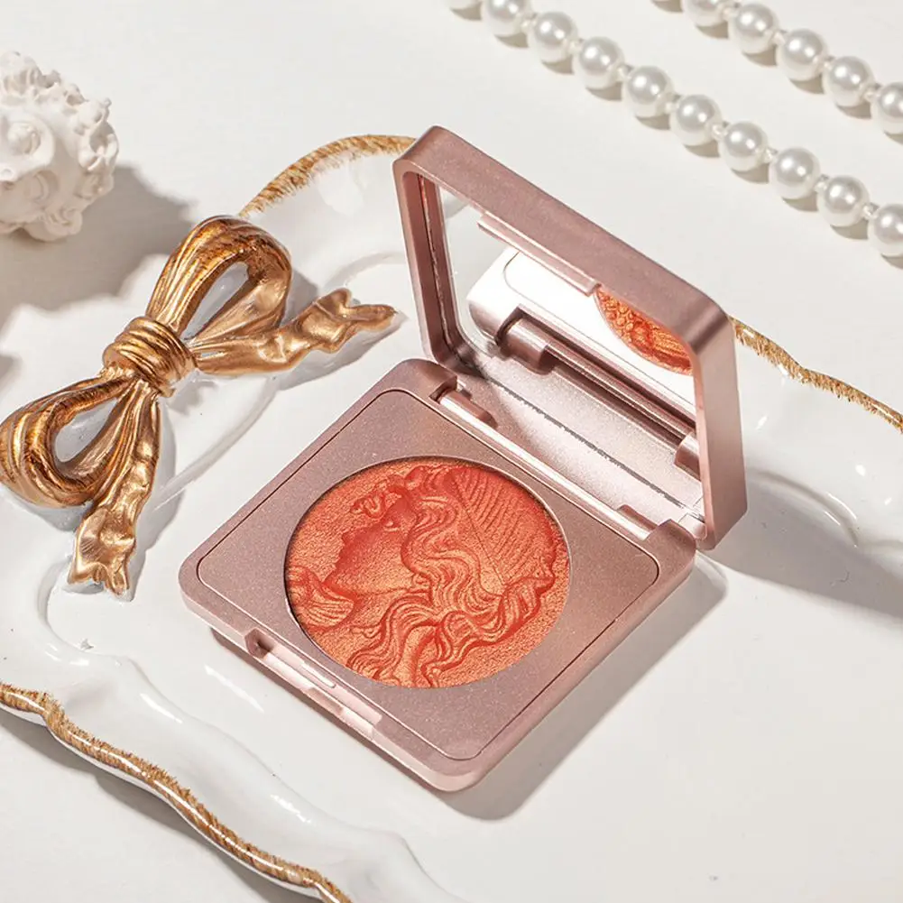 Blush em pó monocromático de pétala rosa, placa mineral alta, blush facial com brilho vermelho, tudo em um pequeno, gelo V5X7, novo relevo