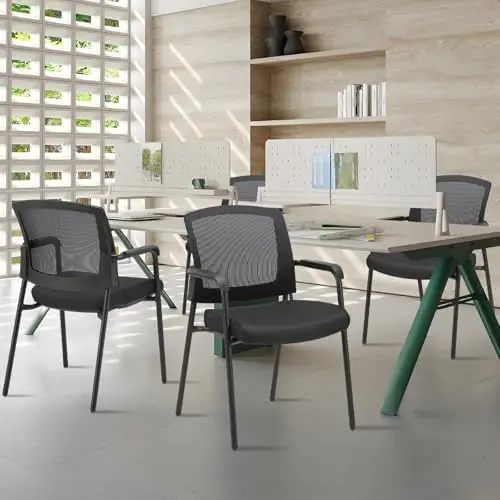 Black Mesh Back Office Guest Chair with Lumbar Support, 4-Pack