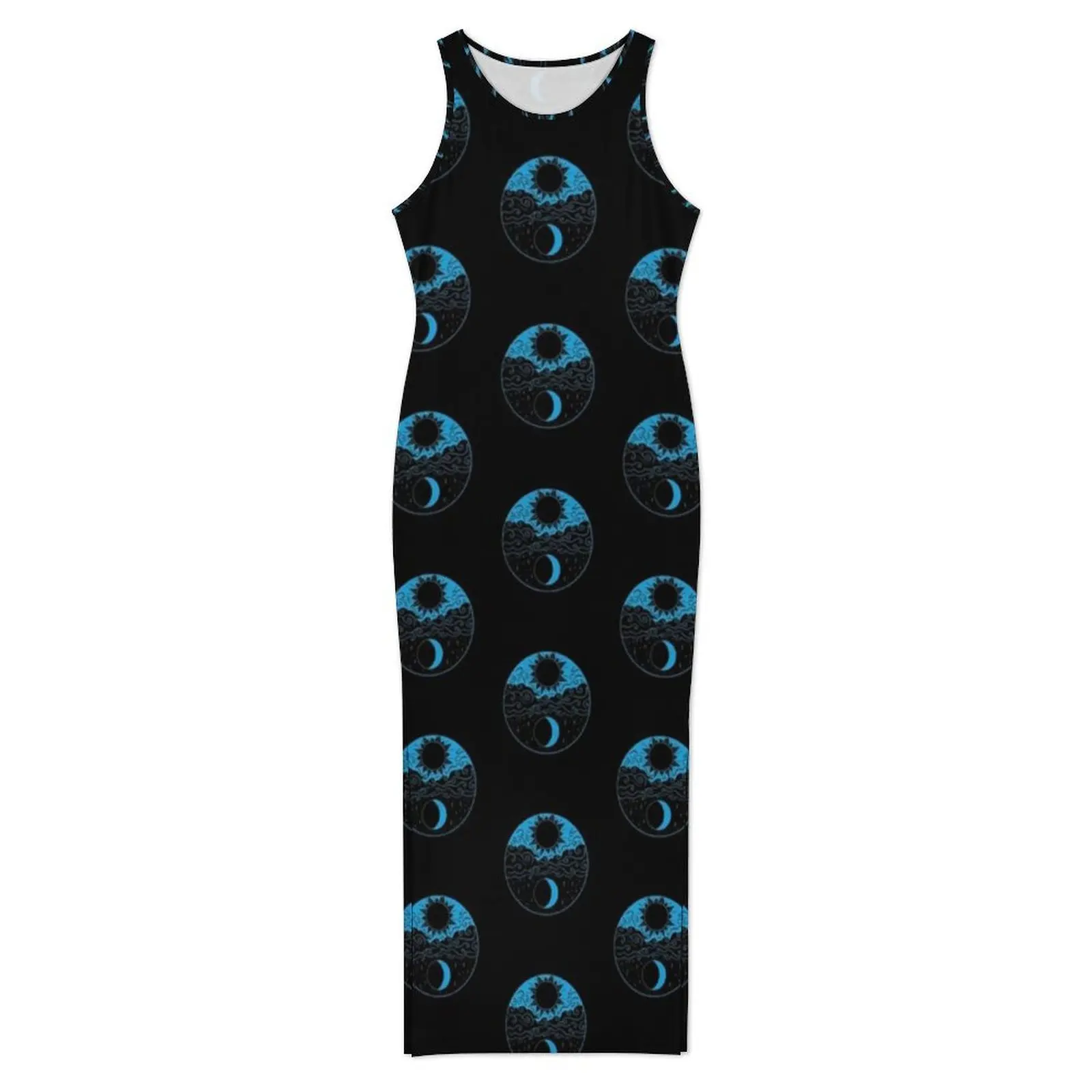 Vrouwen Bodycon Jurk Slanke Sexy Symbool Nacht Dag Maxi Jurken Lente Zon En Maan Print Mouwloze Y2K Fashion Design Jurk