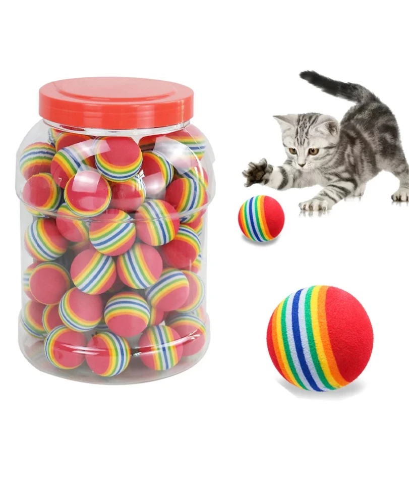 

Rainbow Cat Toys Ball Interactive Cat Dog Play Chewing Rattle Scratch EVA Ball Training Balls Pet Toys Supplies