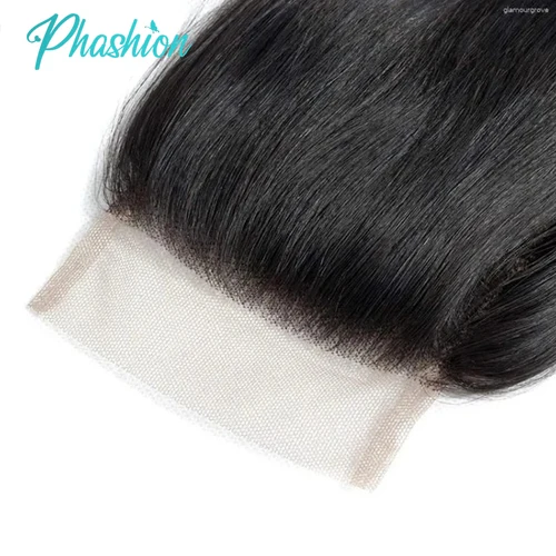 Imagen 2 del producto Phashion 24 26 pulgadas 5x5 4x4 Cierre de encaje recto solo Pre desplumado largo encaje transparente suizo 100% cabello humano Remy en venta