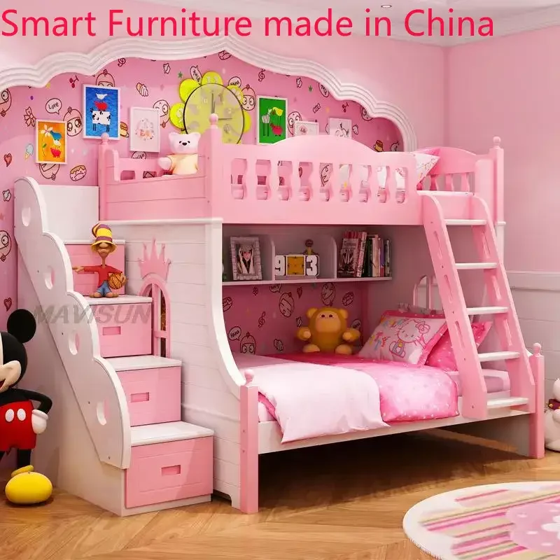 bed Hot Sale Modern Kids Bunk  Creative Lovely Pink Princess  For 5 To 8 Years Old Children Kids room Furniture Decoration