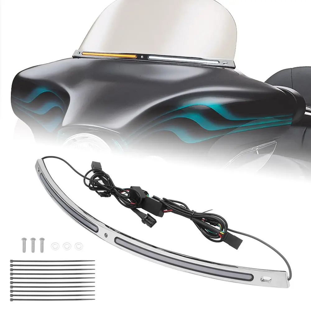 Motorrad-Frontscheibenverkleidung mit LED-Tagfahrlicht/Blinker für Harley Touring Electra Glide Street Glide Trike 1996-2013, Chrom