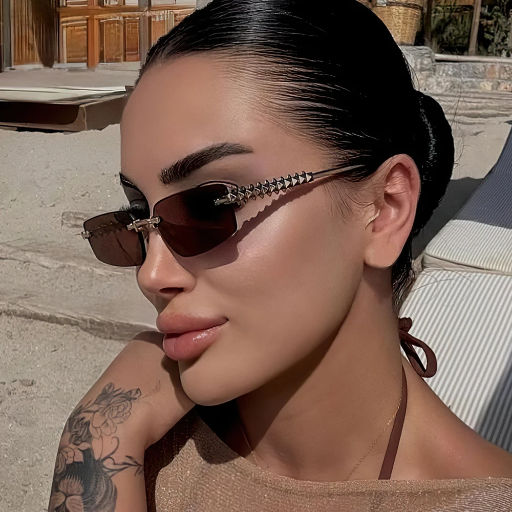 

Frameless Square Women's Sunglasses Metal Frame Rectangular Men's Sunglasses Vacation Travel UV400 Black Small Frame Sunglasses