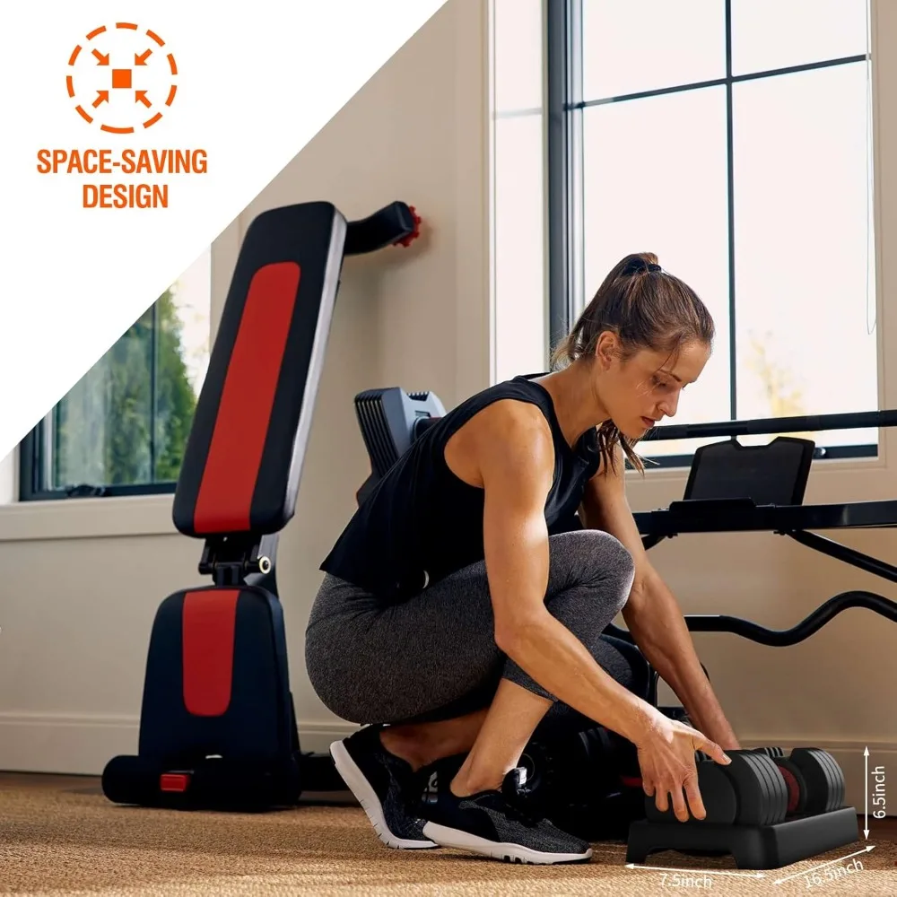 Adjustable dumbbells for both men and women, non-slip quickly adjusts weight by turning handles, black dumbbells with trays