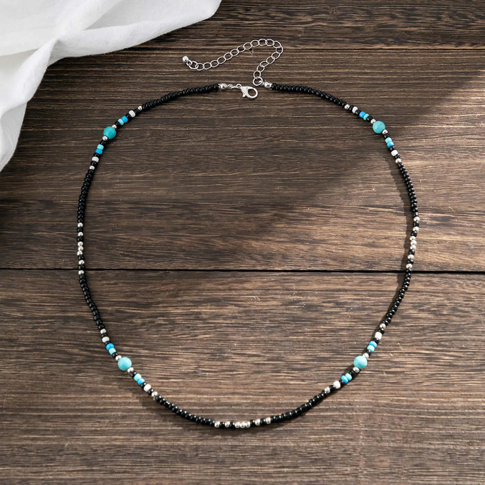 Synthetic Turquoise Necklaces for Men Boys,Mini Black Beaded Necklaces,Summer Beach Male Jewelry