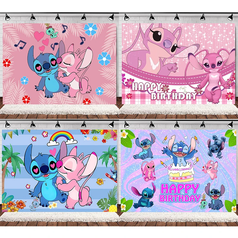 Cartoon Lilo & Stitch Theme Party Backdrops Kids Birthday Party Photo Decoration Photography Ocean Flower Background Decoration