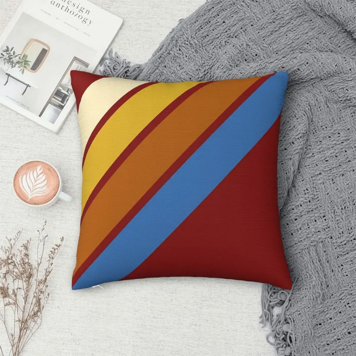 

Vintage Diagonal Stripes, Crimson Pillowcase Polyester Pillows Cover Cushion Comfort Throw Pillow Sofa Decorative Cushions Used