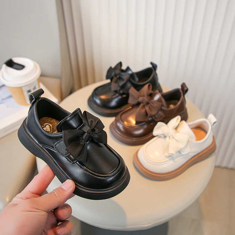 

Модная кожаная обувь для девочек от 3 до 18 лет, бежевые туфли с бантом для девочек, коричневая удобная универсальная детская обувь, детская обувь