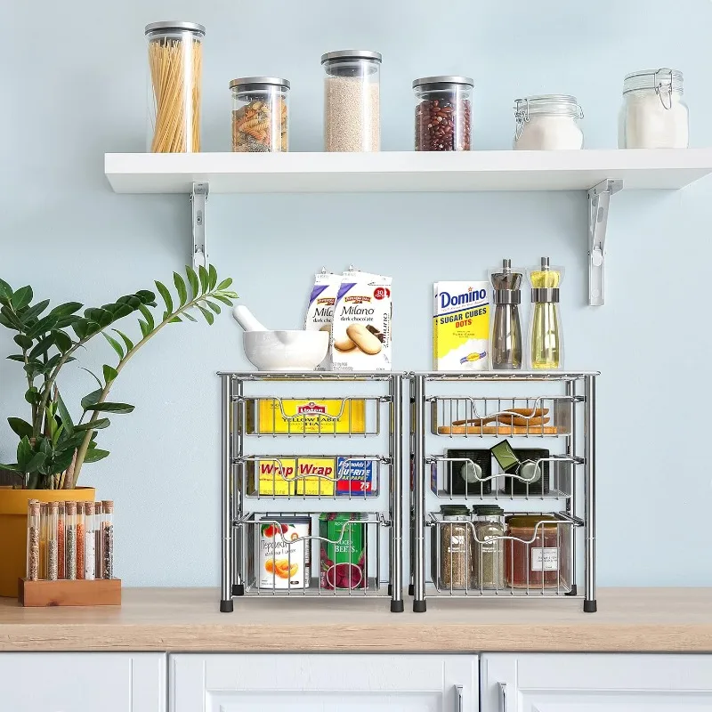 

Простой трехъярусный выдвижной органайзер для дома, хромированный