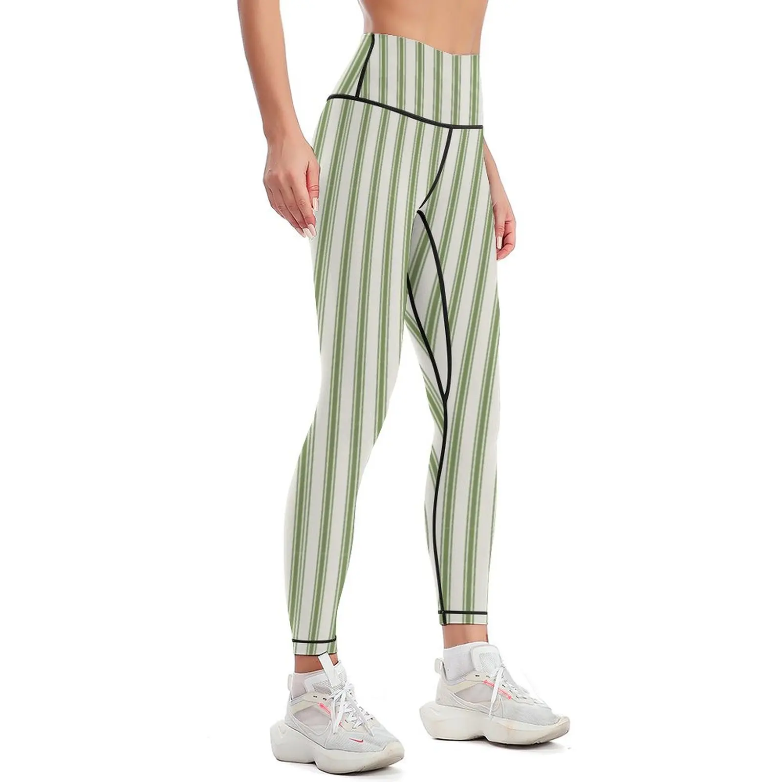 Ticking Green and white Stripes Leggings Golf wear Clothing fitness Women's tights Womens Leggings