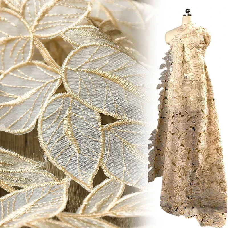 Irregular Embroidery Leaf Mesh Fabric High-End Dress Wedding Dress Skirt Pants Clothing Designer Fabric Hollow Lace Cloth