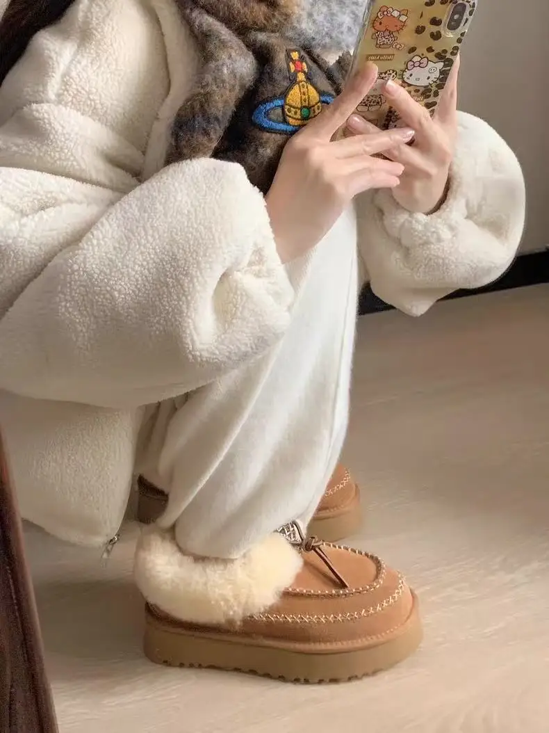 

Winter Thi Bot Fringe Fce Lined Snow Boots Women's Faion Casual ort Tube Pure Wool Inner Leather Closure