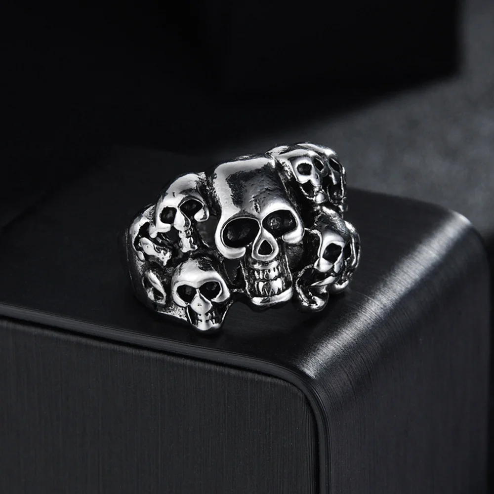 New Arrival Silver Color Trendy Punk Skeleton Skull Ring For Men Rock and Roll Biker Vintage Cool Man Jewelry Gift