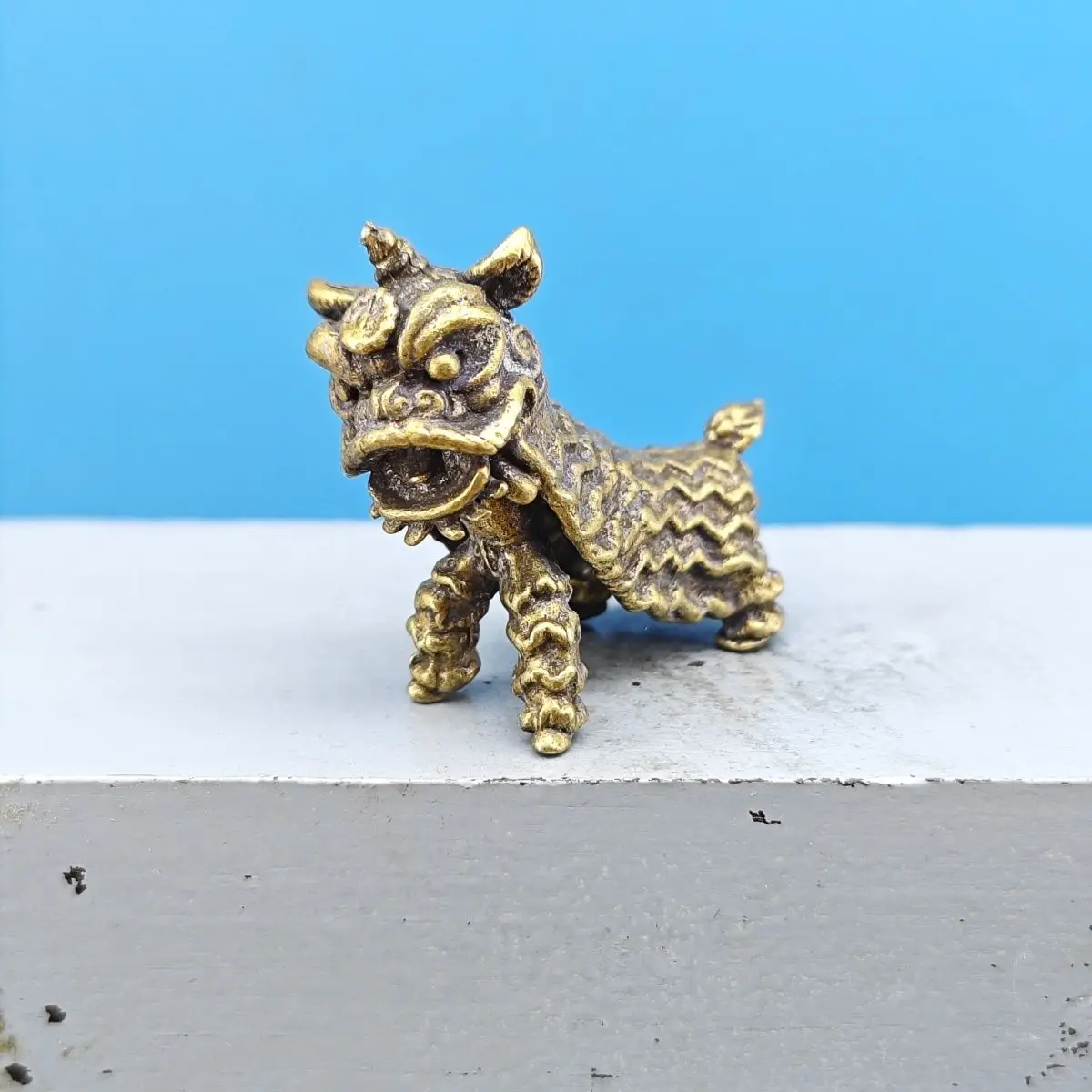 Brass 1/64 Chinese Style Festive Lion Dance Miniature Succulent Flower Bonsai Rockery Micro Landscape Model Ornament