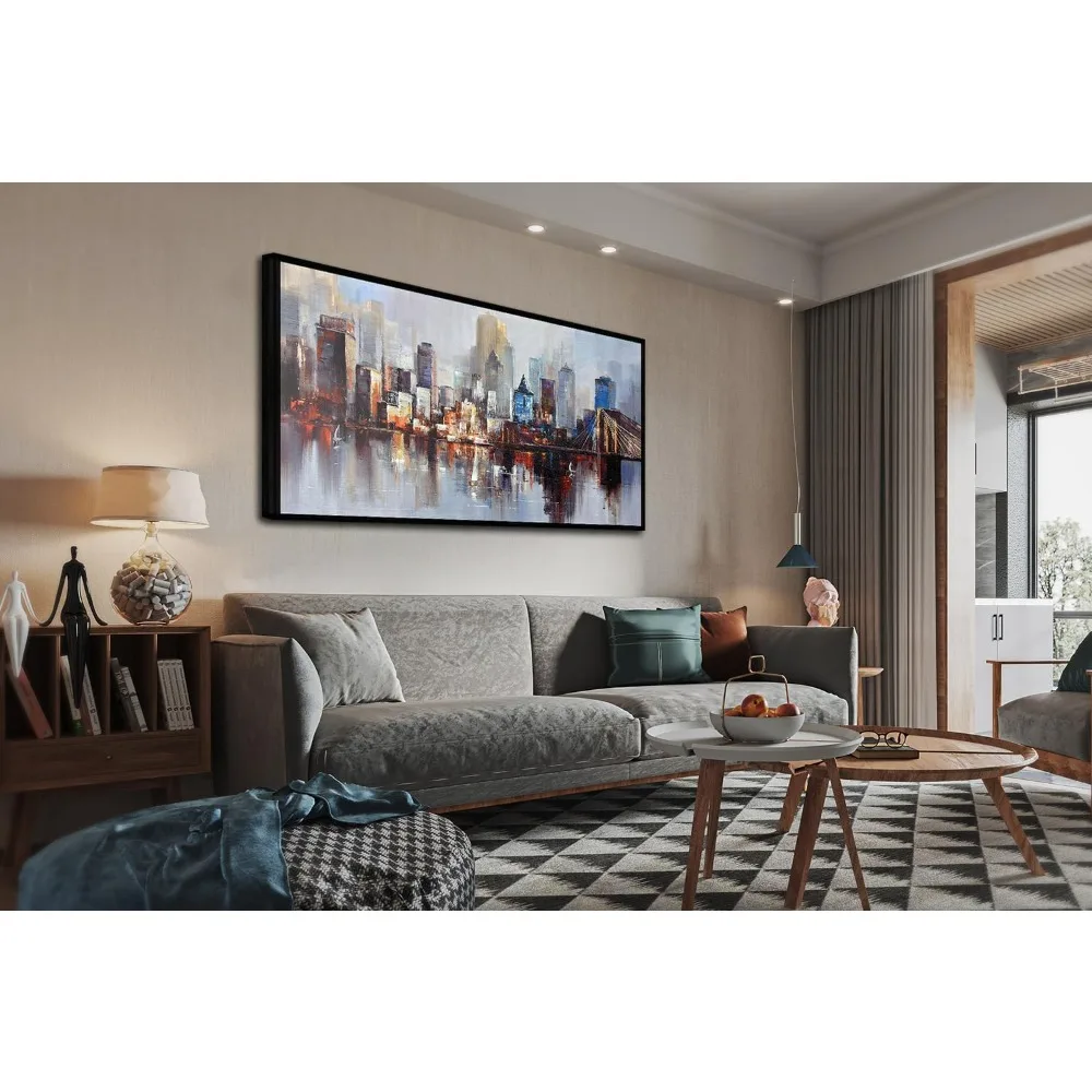 الأفضل - لوحة فنية جدارية جسر بروكلين الحديثة في نيويورك، لوحة قماشية تجريدية للمدينة، صورة محكمية على شكل أفق مدينة نيويورك