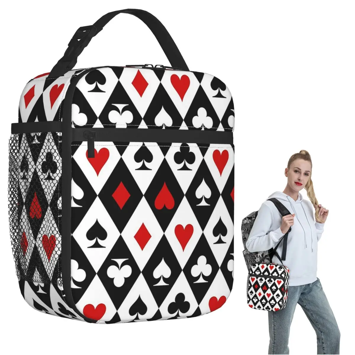 Playing Cards Suit Symbols Insulated Lunch Bag for Women Kids Leakproof Food Boxes Thermal Lunch Box Tote